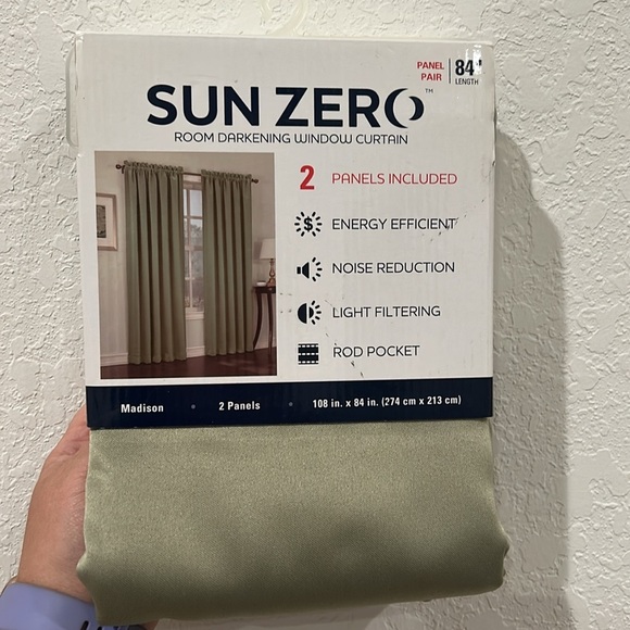 Sun Zero Room Darkening Window Curtains Sage 84” Length - Picture 5 of 5